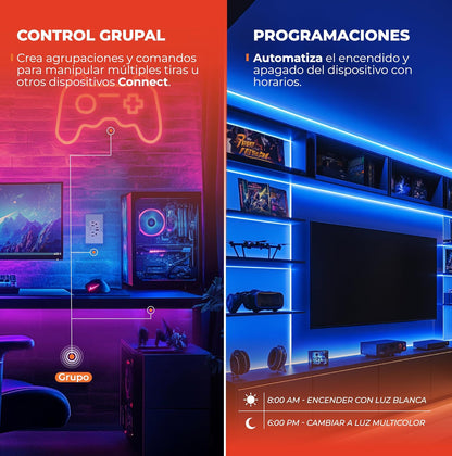Tecnolite Connect - Tira LED Neón Inteligente WiFi 5 metros, 60 W Luz RGB + Blanca, IP65, Compatible con App móvil y Alexa. Google, Siri, Lámpara Interior