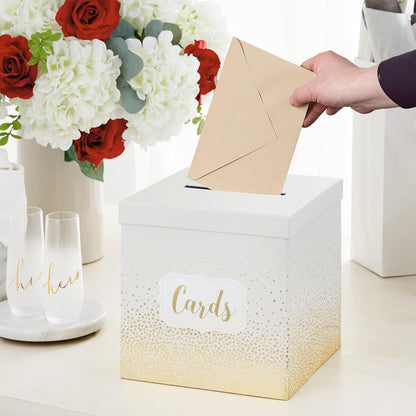 Hallmark - Elegante caja de recepción de tarjetas de 10 pulgadas (perlas y puntos dorados) para bodas, graduaciones, jubilaciones, cumpleaños, casas abiertas, aniversarios