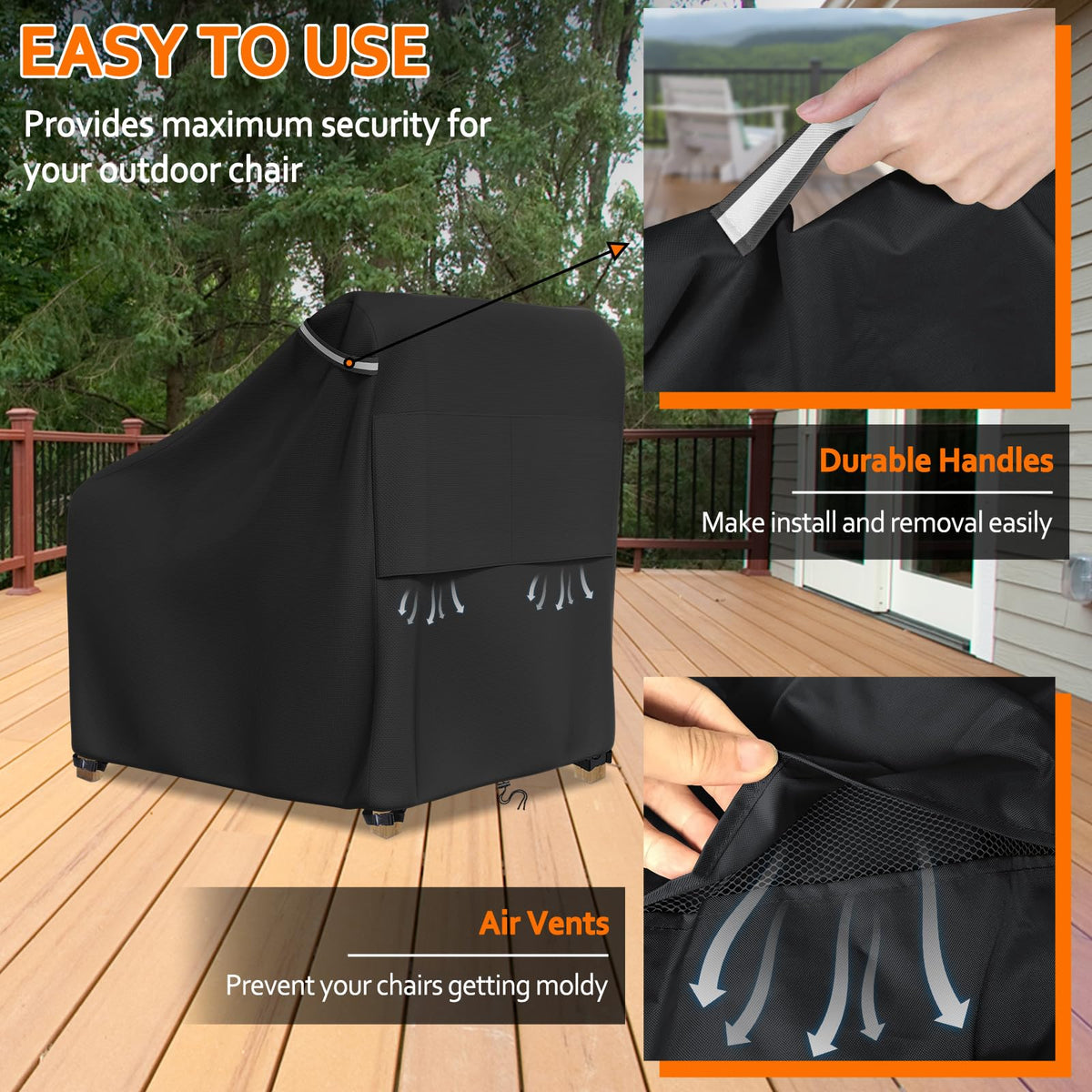 STARTWO Funda para Silla de Patio | Tamaño 32"W x 37"D x 36"H, 1 paquete, impermeable, fibra Oxford 600D