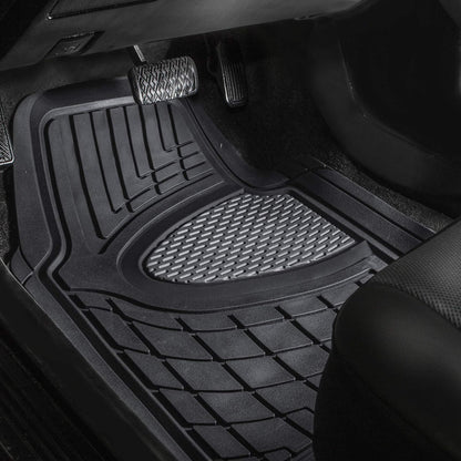FH Group - Juego Completo de Alfombrillas de Goma para Todo Tipo de Clima (Gris) con Forro de Carga Recortable para Todas Las Estaciones (Negro) - Ajuste Universal para Automóviles, Camiones y SUV