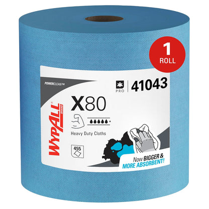 WypAll Power Clean X80 Paños Resistentes 41043 | Azul, 475 hojas/rollo, 1 rollo/estuche, 12.4 x 12.2 pulgadas