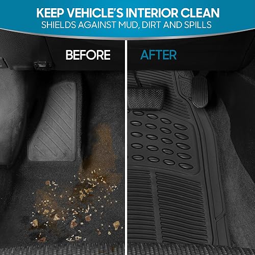 BDK Original ProLiner - Tapetes de Goma Resistentes Delanteros y Traseros para Automóvil, SUV, Furgoneta, camión, Color Negro, 3 Piezas, protección para Todo Tipo de Clima con diseño de Ajuste Universal