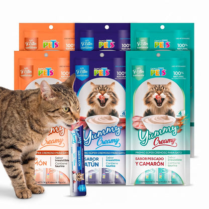 Premio cremoso lamible Fancy Pets Yummy Creamy para gato, surtido atún y salmón - 3 Sabores - 24 TUBOS