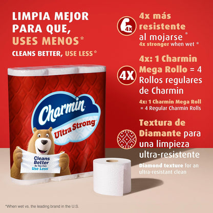 Charmin - Ultra Strong Papel Higiénico, 24 Mega Rollos, Extra Fuerte y Duradero, No Atascable, Apto para Fosas Sépticas