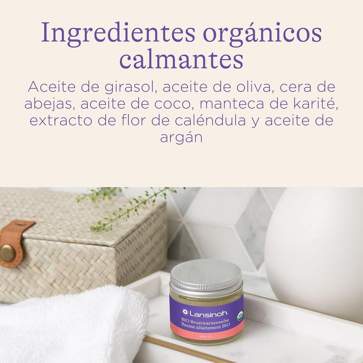 Lansinoh Bálsamo orgánico para los pezones, Calma y Protege Pezones Agrietados y con Dolor, Blanco