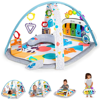 Baby Einstein Kickin’ Tunes - Gimnasio de Actividades 4 en 1 para bebé, con música y Luces, Dos Barras de Juguetes, Piano de Juguete para Aprender español, inglés, francés y alemán (Azul)