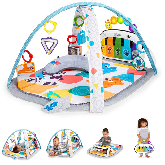 Baby Einstein Kickin’ Tunes - Gimnasio de Actividades 4 en 1 para bebé, con música y Luces, Dos Barras de Juguetes, Piano de Juguete para Aprender español, inglés, francés y alemán (Azul)