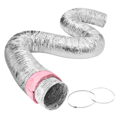 VEVOR Manguera de ventilación para secadora, conducto flexible aislado de 5 pulgadas de largo con 2 abrazaderas de conducto, protección de tres capas resistente para HVAC, calefacción, ventilación