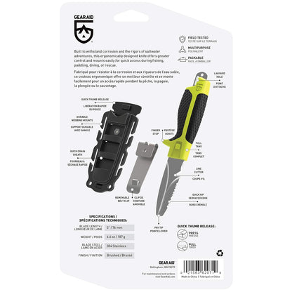 Gear Aid Tanu Cuchillo de Buceo y Rescate con Vaina, Hoja de Punta Roma de 3 Pulgadas