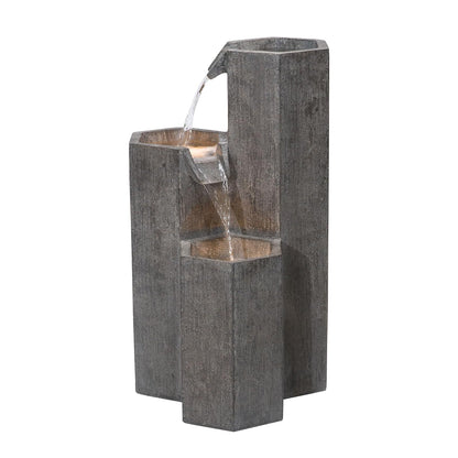 Alpine Corporation GIL1480 Fuente Cascada Hexagonal de Piso para Exteriores, Fuente de Agua Moderna de Piedra Envejecida de 25", Gris