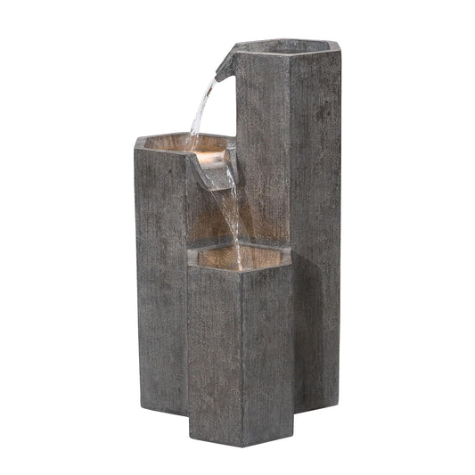 Alpine Corporation GIL1480 Fuente Cascada Hexagonal de Piso para Exteriores, Fuente de Agua Moderna de Piedra Envejecida de 25", Gris