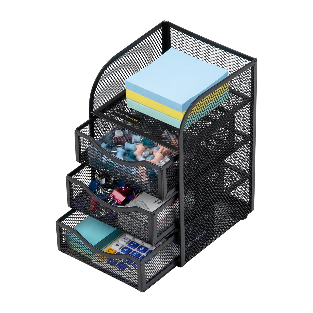 Betesh Mind Reader Desktop Accessory Storage, Paper Binder Clip Basket, Workspace, Office, Metal Mesh, 4.75" L x 5" W x 8" H, Black