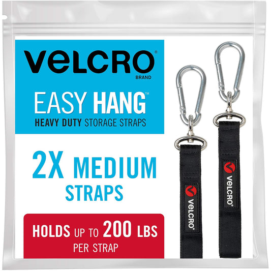 VELCRO Brand VEL-30687-USA - Correa de organización y Almacenamiento para cochera o lavandería, fácil de Colgar, tamaño Mediano, 2 Unidades, Color Negro