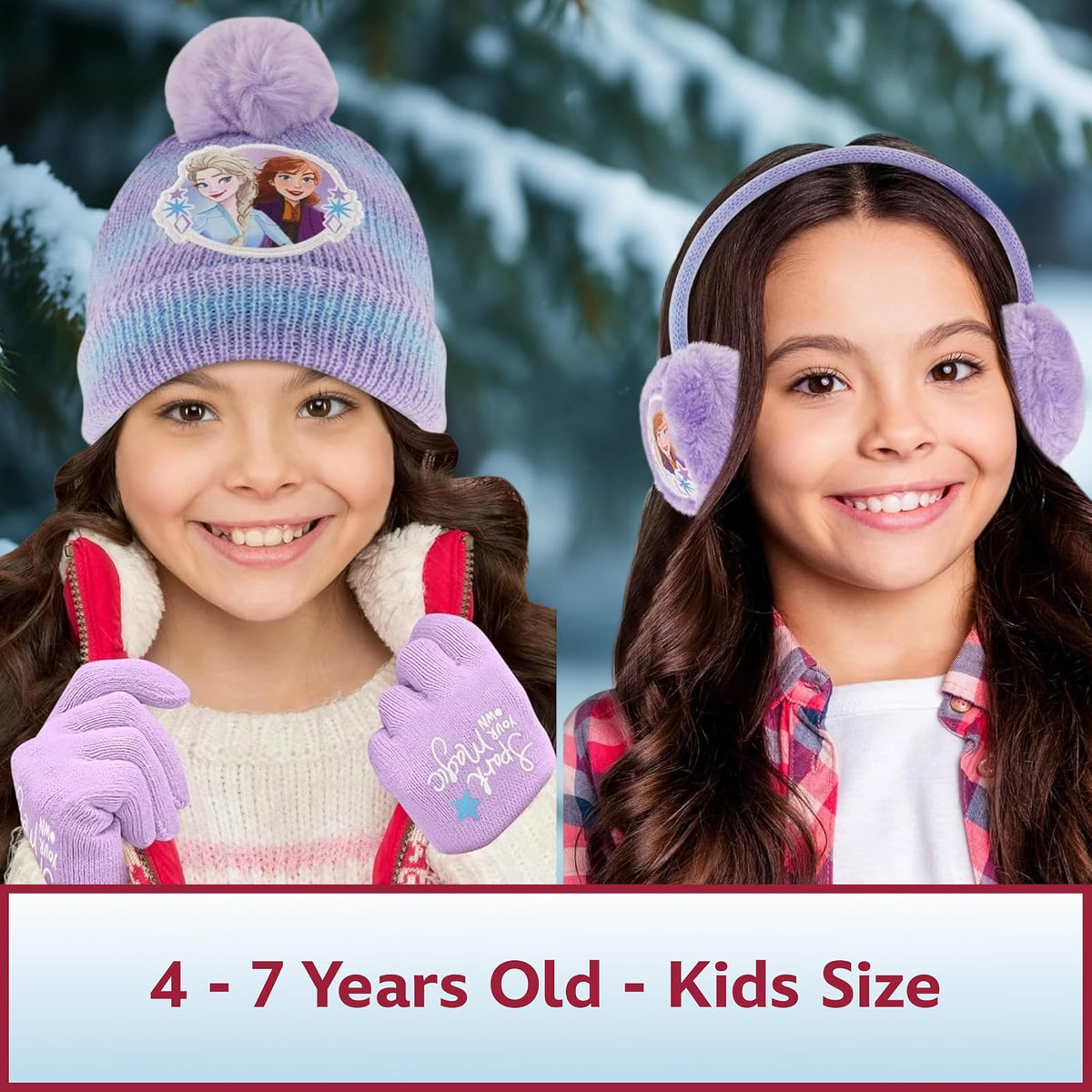 Disney Girls - Juego de gorro de invierno, orejeras y guantes para niños, Frozen para edades de 4 a 7 años