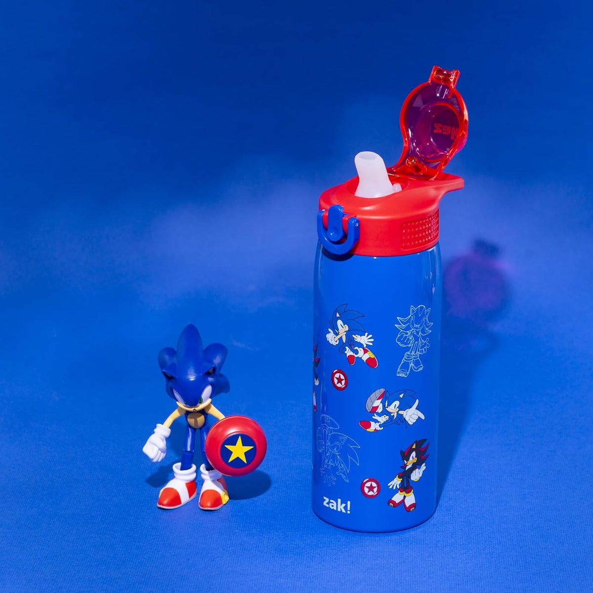 Zak Designs Sonic the Hedgehog Sage - Botella de agua para niños para la escuela o los viajes, botella de agua de acero inoxidable de 19 onzas con popote, mango y a prueba de fugas, cubierta de