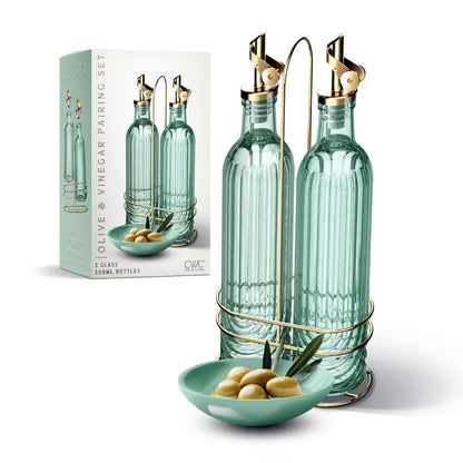 Dispensador de aceite de oliva de vidrio COOK WITH COLOR – Paquete de 2, 17 onzas, botella de cruet | Elegante jarra de jarra con boquilla para cocina, adecuado para vinagre, jarabes de café y otros
