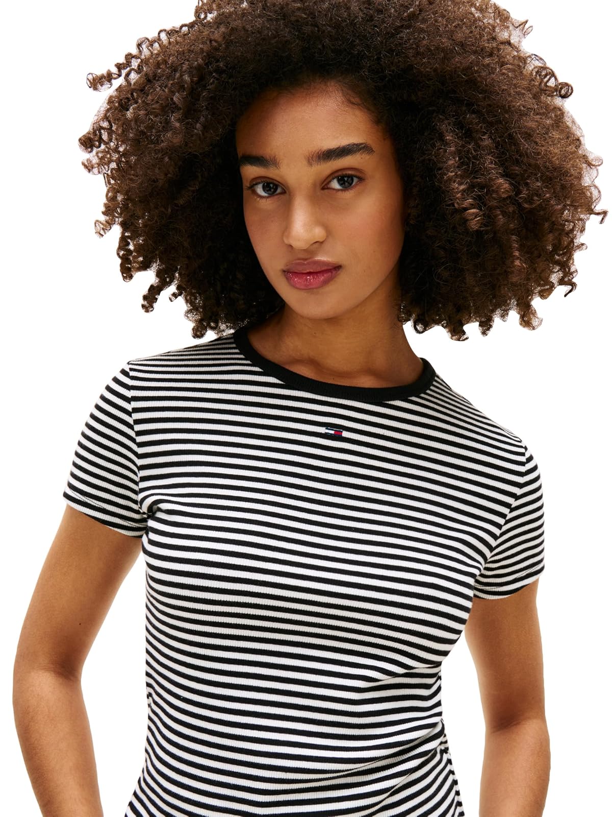 Tommy Jeans - Playera Acanalada para Mujer con Detalle Bordado de Bandera