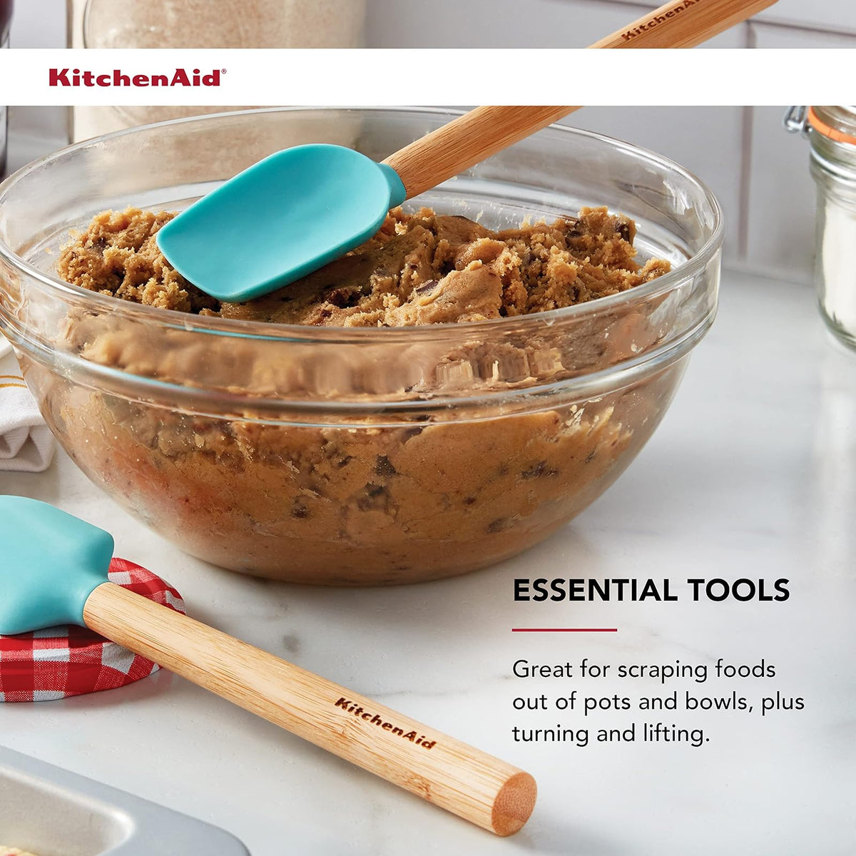 KitchenAid - Juego de mini espátulas con mango de madera de bambú con cabeza de silicona, juego de 2, Aqua Sky