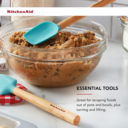 KitchenAid - Juego de mini espátulas con mango de madera de bambú con cabeza de silicona, juego de 2, Aqua Sky