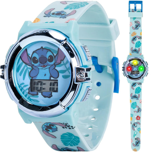 Accutime Disney Lilo and Stitch Blue Digital LCD Reloj de pulsera para niños, niñas, niños pequeños con correa gráfica multicolor (modelo: LAS4019AZ), Azul/Patchwork, Reloj de pulsera digital