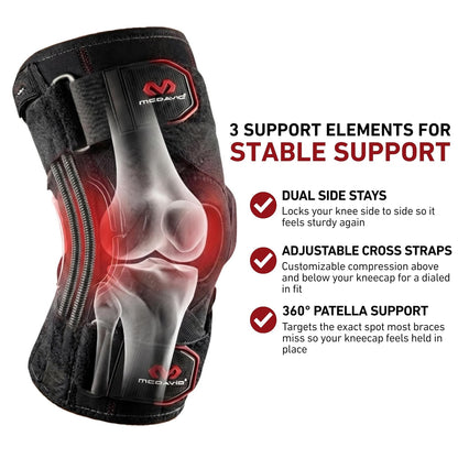 McDavid rodillera apoyo y compresión rodillera W/lado se mantiene y Cross correas para estabilidad de la rodilla, tendón rotuliano soporte, tendinitis alivio del dolor, recuperación y prevención de lesiones moderada, para hombres y mujeres, Negro, XX-Larg
