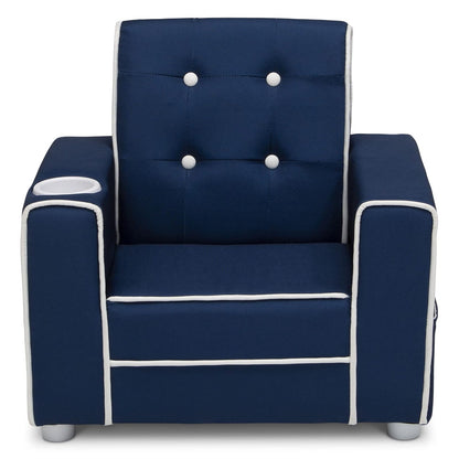 Delta Children Silla Infantil Tapizada Chelsea con Portavasos - Color: Azul Marino
