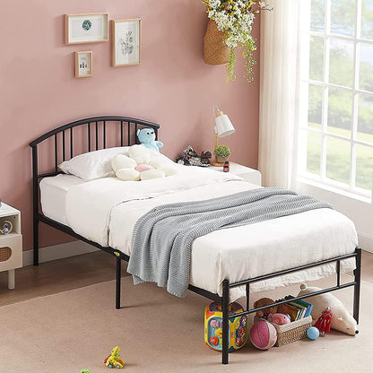 VECELO Base de Cama de Metal con Cabecero, sin Necesitar Box Spring - Negro - Mellizo