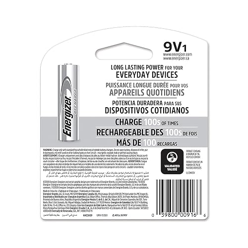 Energizer - Pila Recargable 9V, Recharge, NiMH, 1 Pieza | 8.4V NiMH, hasta 1,000 recargas, para detectores de humo, micrófonos y radios, ahorro a largo plazo