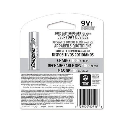 Energizer - Pila Recargable 9V, Recharge, NiMH, 1 Pieza | 8.4V NiMH, hasta 1,000 recargas, para detectores de humo, micrófonos y radios, ahorro a largo plazo