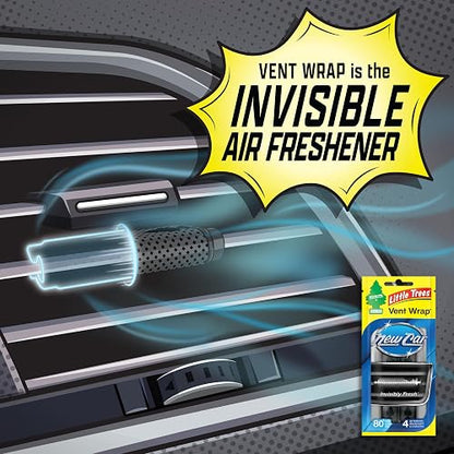 LITTLE TREES - Ambientador para automóvil | La envoltura de ventilación proporciona un aroma duradero, ¡invisiblemente fresco! | Black Ice, 1 paquetes de 4 piezas.