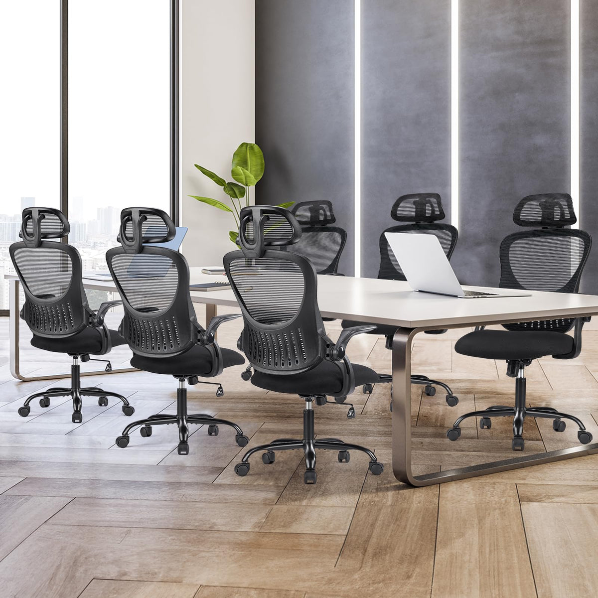 Sweetcrispy - Silla ejecutiva de Oficina en casa, Malla de Respaldo Alto con reposacabezas Ajustable, reposabrazos abatible, cómodo Soporte Lumbar, Brazos cómodos para recámara, Estudio, Estudiante