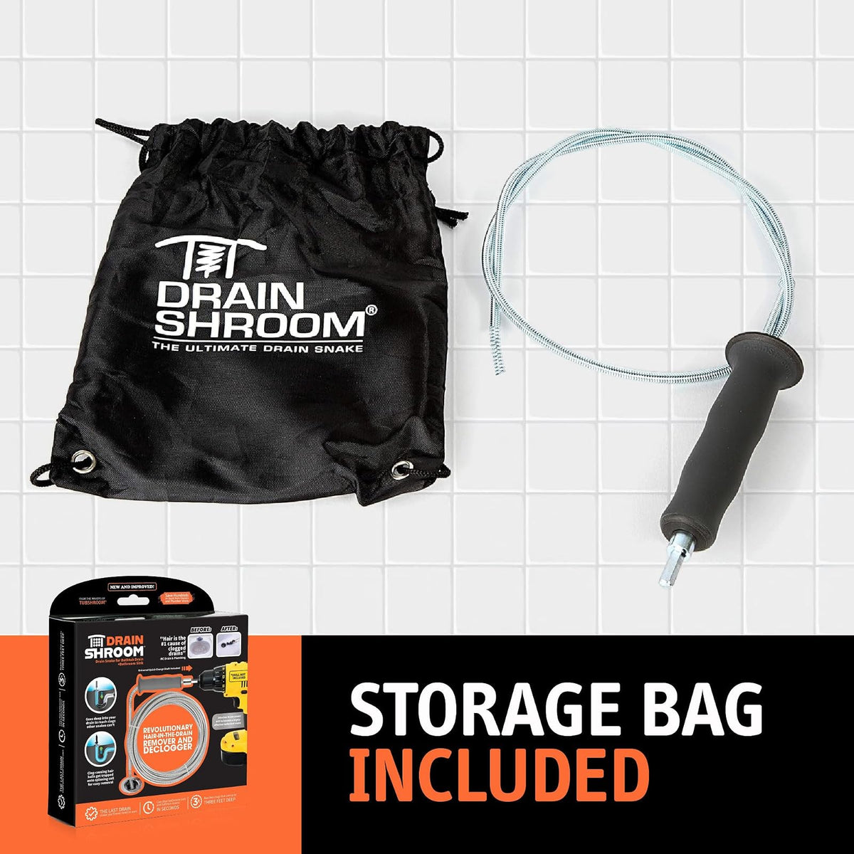 DrainShroom - Removedor revolucionario de Tina y Fregadero de Serpiente para desagües de baño, 42 Pulgadas, sin tamaño, Acero Inoxidable