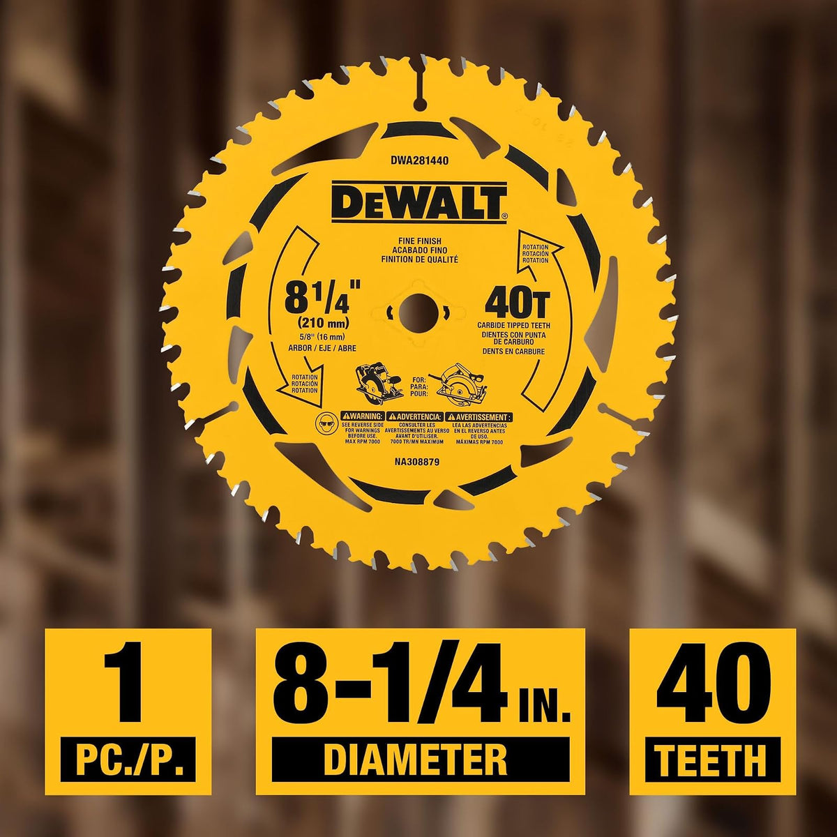 DEWALT Disco de Corte para sierra circular de 8-1/4", corte madera 40D (DWA281440)