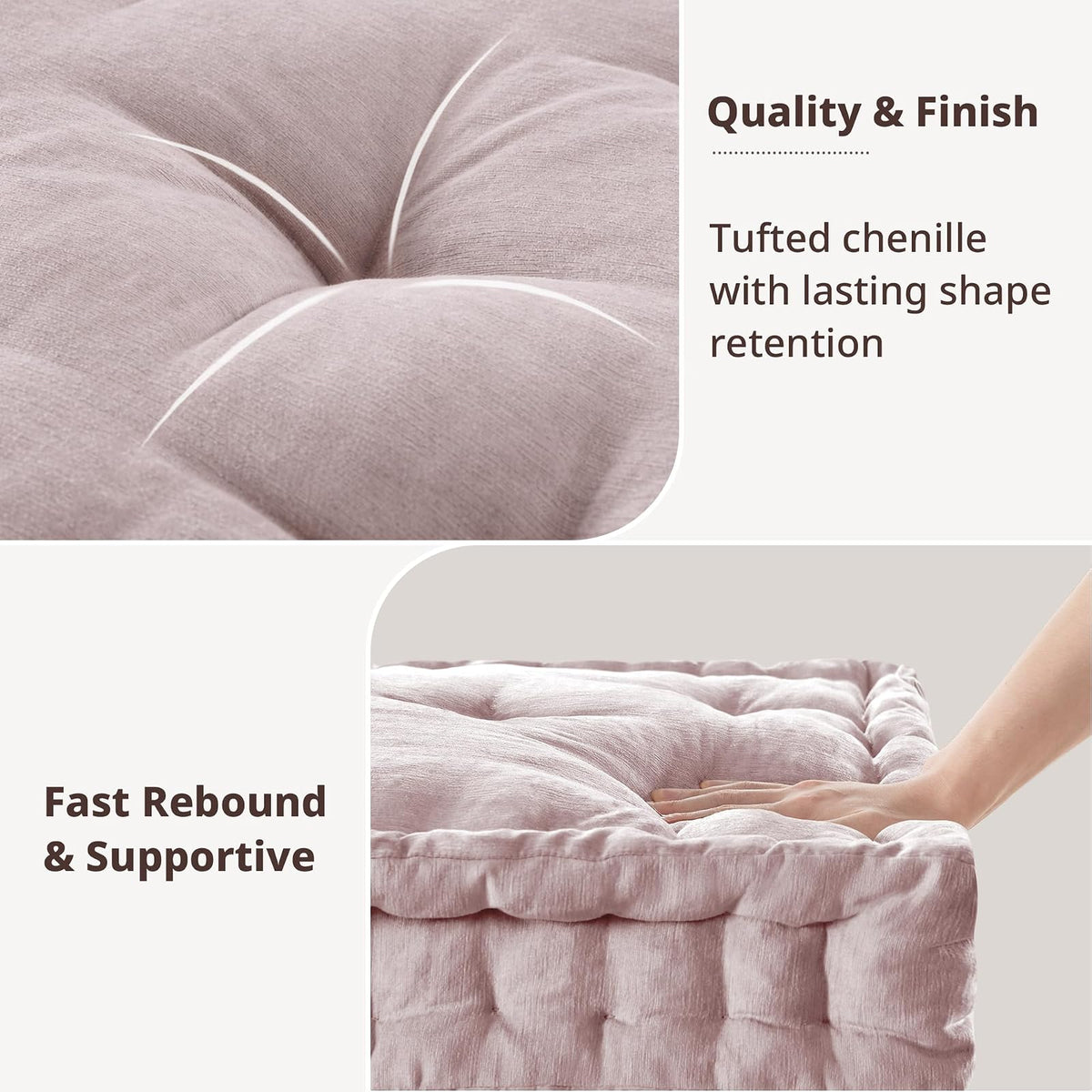 Intelligent Design Azza Poly Chenille Square Floor Pillow Cushion, 20"x20"x5", Blush