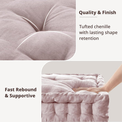 Intelligent Design Azza Poly Chenille Square Floor Pillow Cushion, 20"x20"x5", Blush