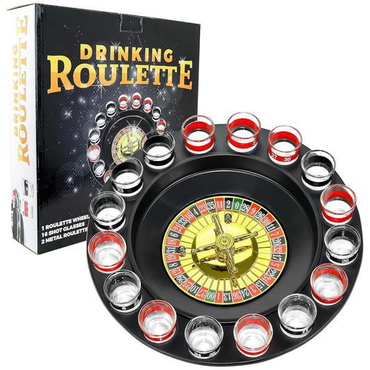 Chupito Ruleta – Juego de beber Juego (2 bolas y 16 vasos), Rojo/Negro, 16PCS Set, 1