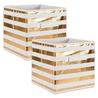 DII tela plegable cubeta de contenedores de almacenamiento para organizadores, Cubo grande - Juego de 2, Dorado (Stripe Gold), 1, 1