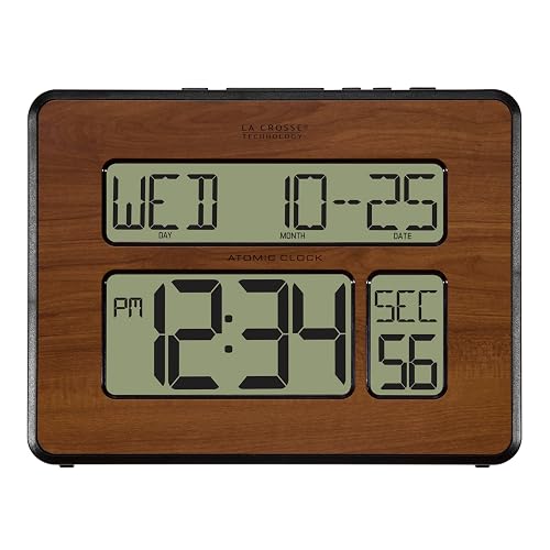 La Crosse Technology 513-1419BL-WA-INT Atomic - Reloj de Calendario Digital Grande, Paquete de 1, Color marrón