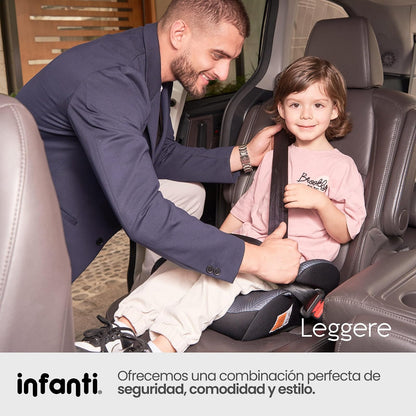 Infanti Autoasiento Booster LEGGERE Grupo III | Silla Elevadora para Niños de 22 a 36 kg (6-12 Años) | Ultra Ligero y Portátil | Funda Removible y Fácil de Instalar | Color Negro