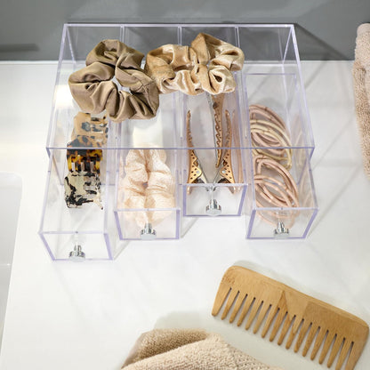 InterDesign Drawers Caja con compartimentos | Caja de maquillaje con 4 cajones | Organizador de maquillaje o artículos de oficina | Plástico transparente