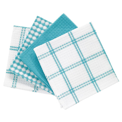 T-Fal Textiles - Juego de 4 paños de algodón para Cocina, diseño wafle Plano, Breeze, Brisa, Paquete de 4, 1