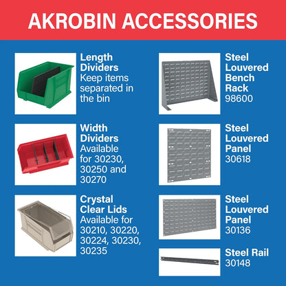 Akro-mils 30224 11-inch por 4-inch por 4-inch de almacenamiento de plástico apilables para colgar Akro papelera, Berry, Paquete de 12