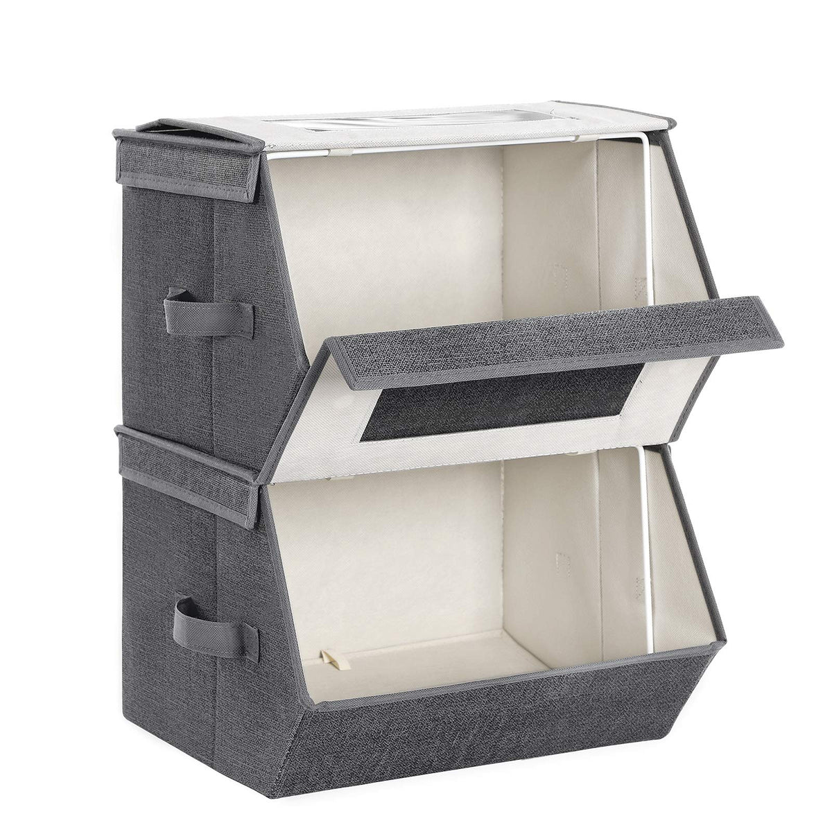 SONGMICS Cajas de Almacenamiento con Tapas Magnéticas y Marco de Metal, Apilables, 2 Piezas, 50x35.8x25.6 cm y 25x35.8x25.6 cm MRPLB02G