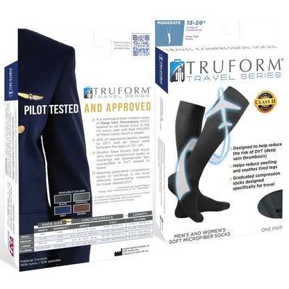 Truform Travel Compression Socks For Men And Women, 15-20 Knee High Over Calf Length Brown, Pack of 1