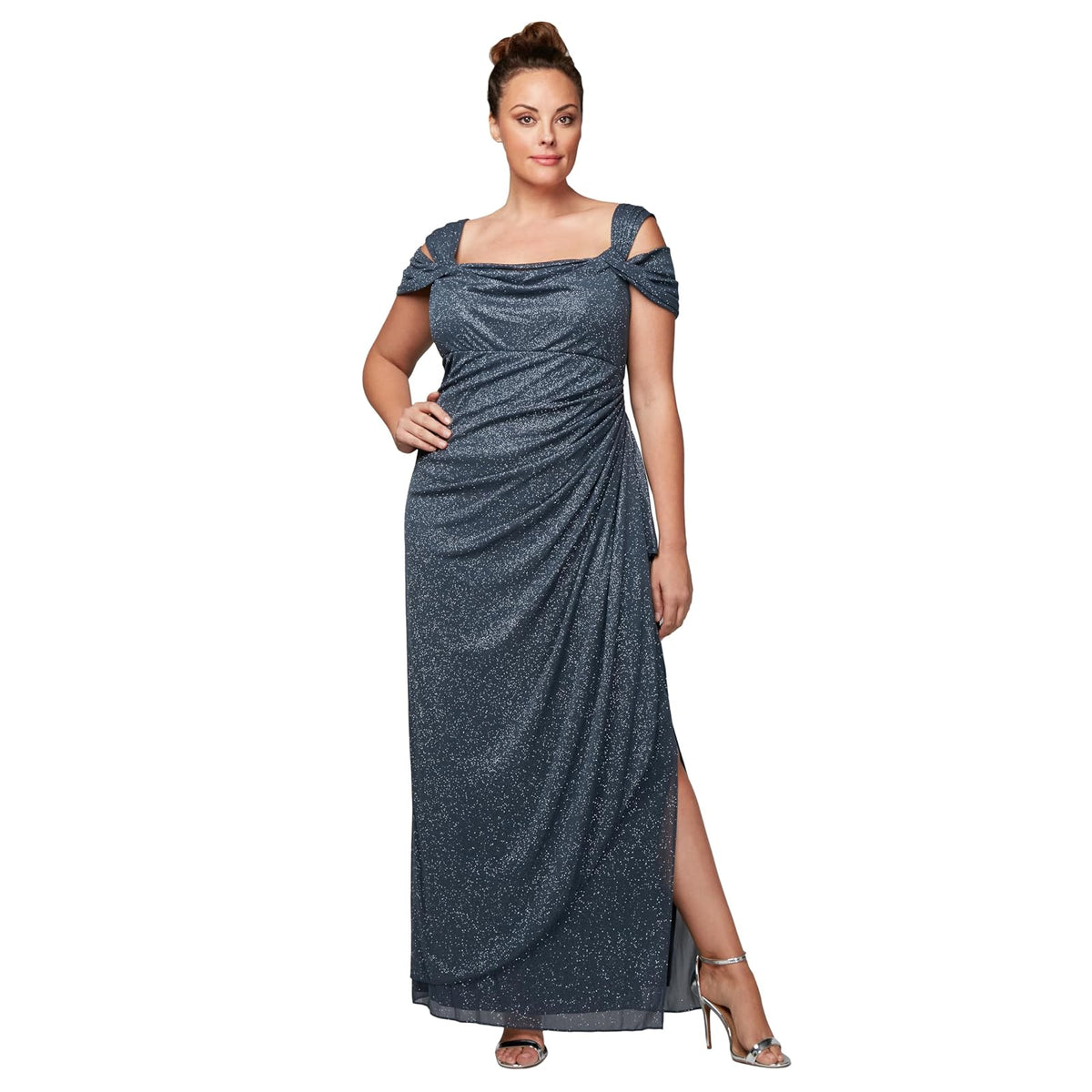 Alex Evenings - Vestido Largo con Hombros Descubiertos para Mujer, Talla Grande, con Falda Fruncida
