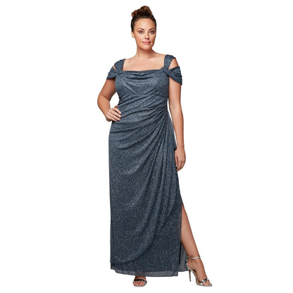 Alex Evenings - Vestido Largo con Hombros Descubiertos para Mujer, Talla Grande, con Falda Fruncida