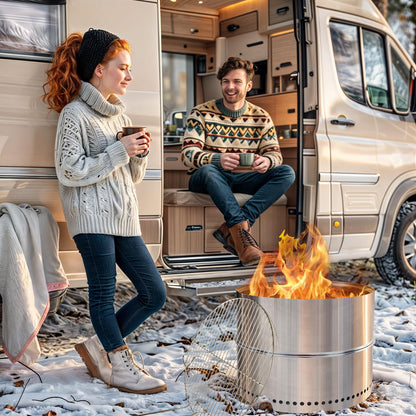 HGD - Chimenea sin Humo de 19.5 Pulgadas con Parrilla, fogata portátil de leña para Camping y Patio, Chimenea de Acero Inoxidable al Aire última intervensión con Bolsa de Viaje, fácil instalación y