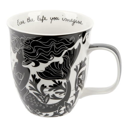 Karma Gifts Boho - Taza, diseño de calavera de azúcar, color blanco y negro, Sirena, Mermaid, 1