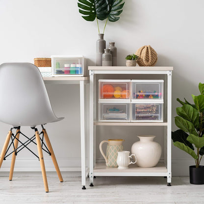 IRIS USA 6.6 L Pequeño Cajón Apilable de Plástico, Paquete de 4, Organizador con Cajón Deslizable para Dormitorio Cocina Debajo del Fregadero Despensa Dormitorio Oficina, Blanco