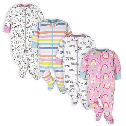 Onesies Brand Paquete de 4 Pijamas Sleep 'N Play para Bebé - 6-9 Meses - rosado (Pink Unicorns)